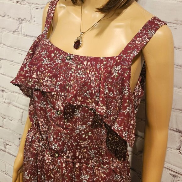 NWT!! BOBEAU - Burgundy sleeveless front ruffle floral dress - Picture 8 of 11